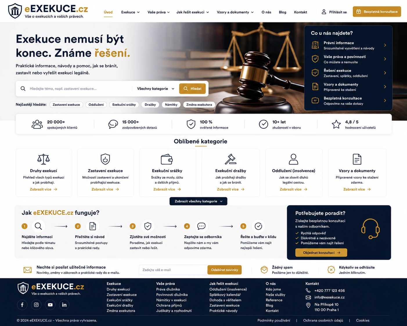 Ilustrační návrh eExekuce.cz s právním motivem a zlatými akcenty